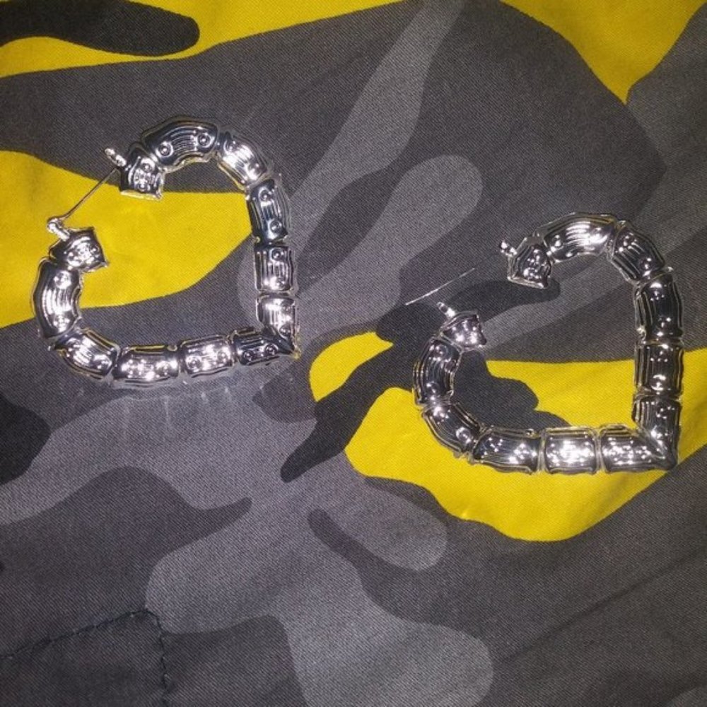Silver Heart Bamboo earrings